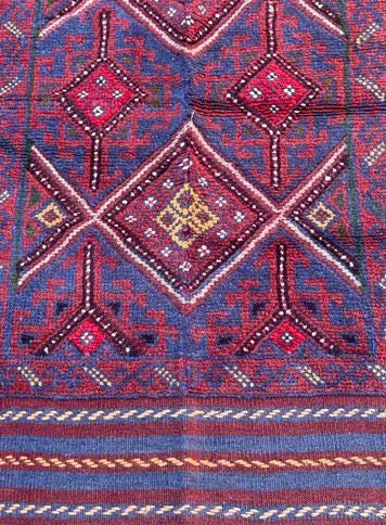 Afghan Mashwani Kilim Runner 2×8, Handmade Wool Tribal Diamond Hallway Rug