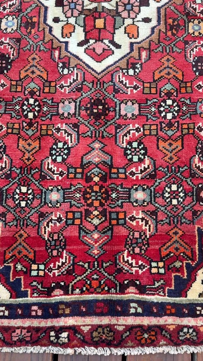 Vintage Turkish Rug 3.6×6.2, 1980s Anatolian Geometric Medallion Wool Village Rug