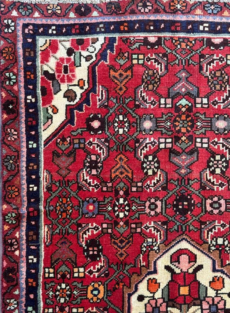 Vintage Turkish Rug 3.6×6.2, 1980s Anatolian Geometric Medallion Wool Village Rug