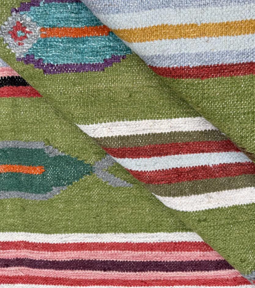 6×9 ft Handwoven Kilim Rug: Wool Geometric Flatweave Fish Design