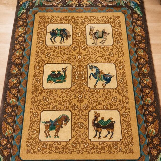 Vintage Chinese Pictorial Rug 6×10 Hand Knotted Wool Oriental Carpet Dragon Border