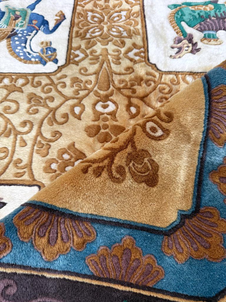 Vintage Chinese Pictorial Rug 6×10 Hand Knotted Wool Oriental Carpet Dragon Border