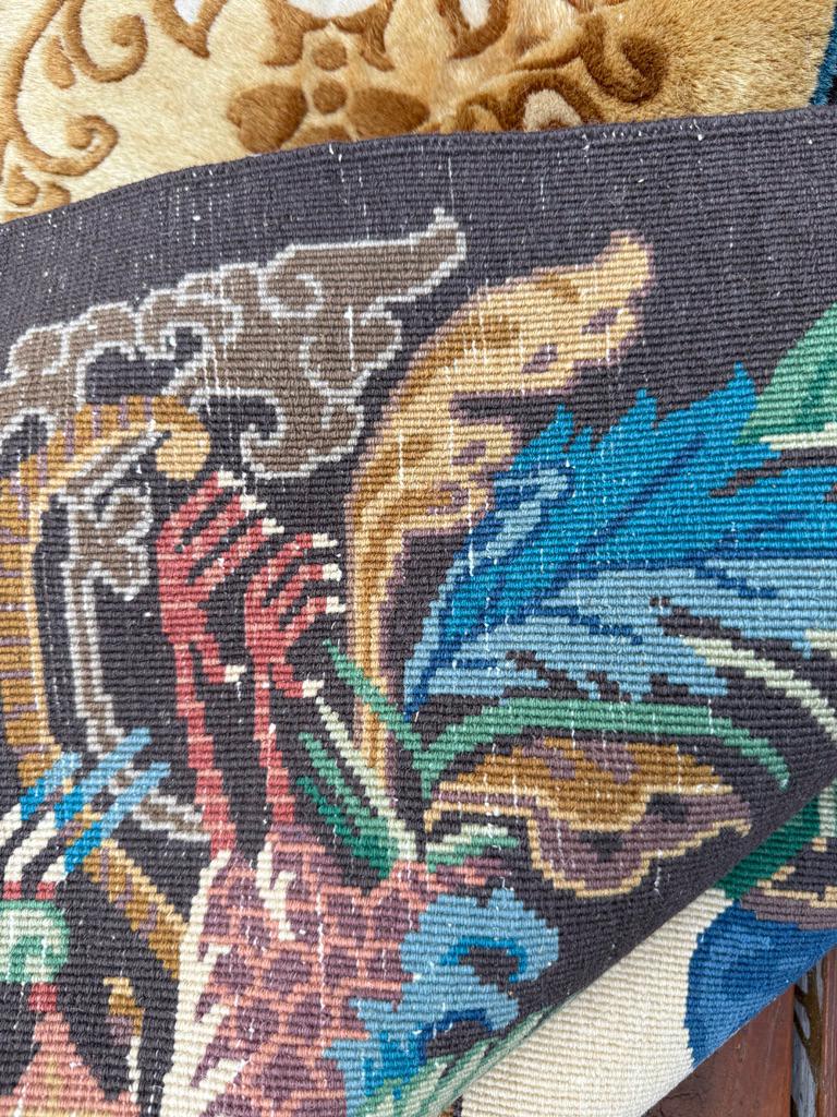 Vintage Chinese Pictorial Rug 6×10 Hand Knotted Wool Oriental Carpet Dragon Border
