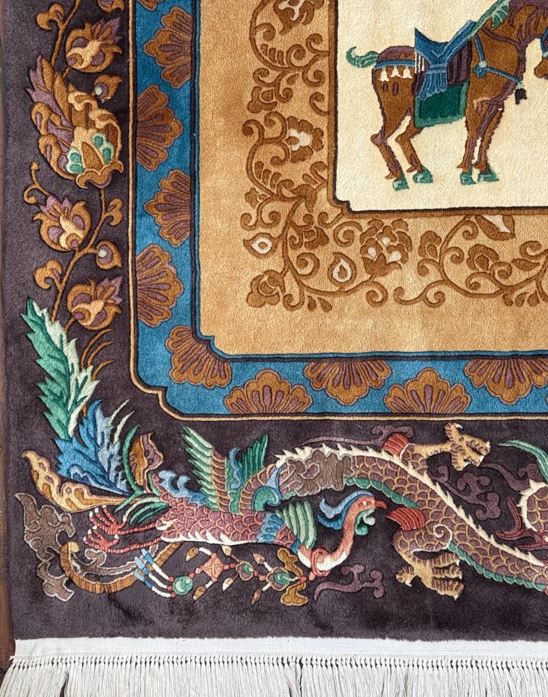 Vintage Chinese Pictorial Rug 6×10 Hand Knotted Wool Oriental Carpet Dragon Border