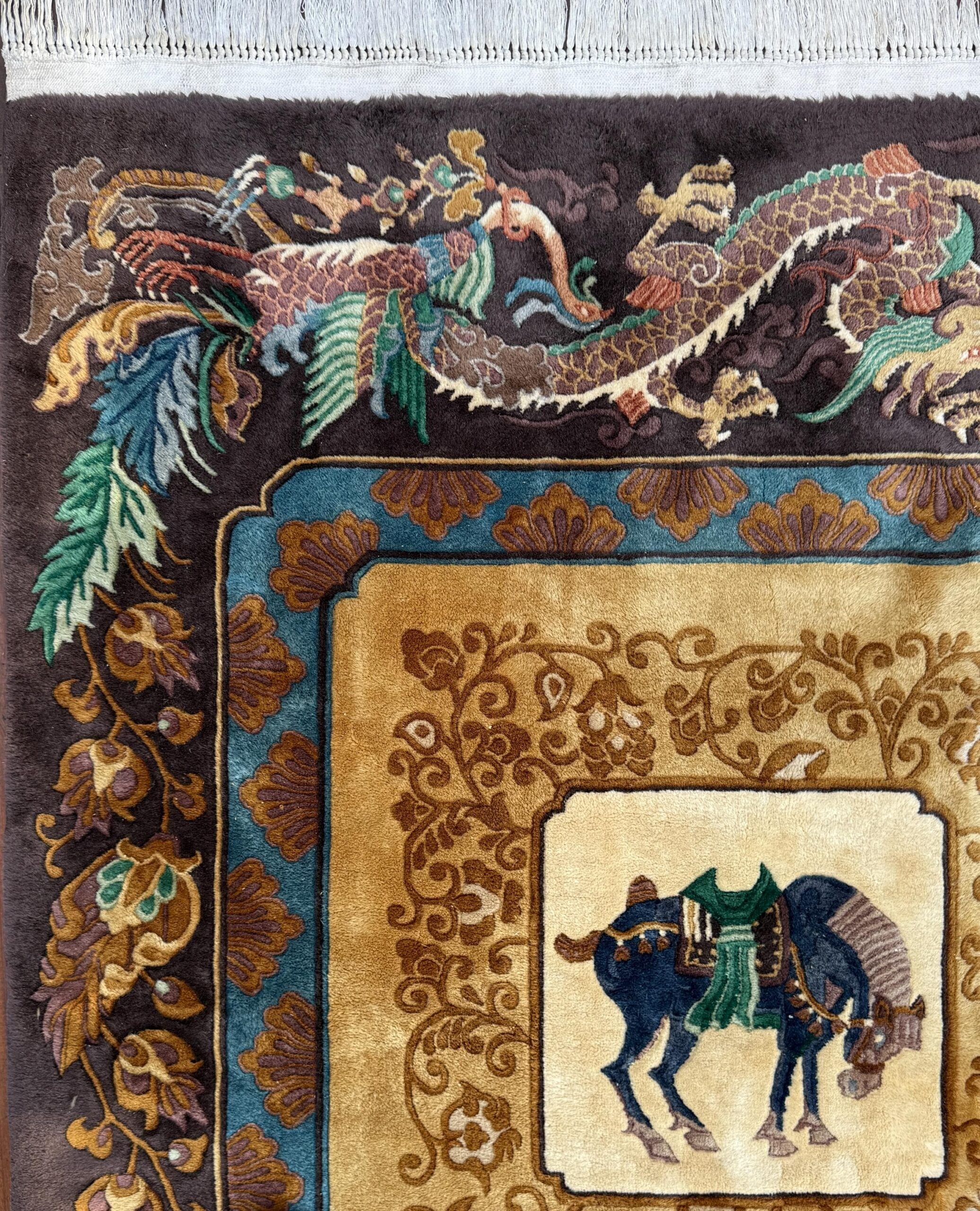 Vintage Chinese Pictorial Rug 6×10 Hand Knotted Wool Oriental Carpet Dragon Border