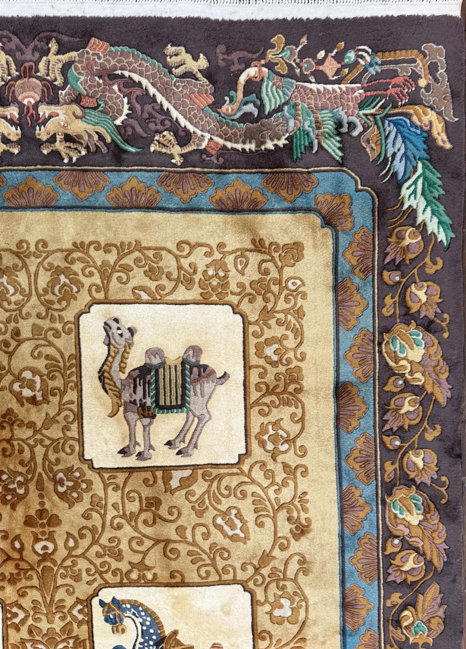 Vintage Chinese Pictorial Rug 6×10 Hand Knotted Wool Oriental Carpet Dragon Border