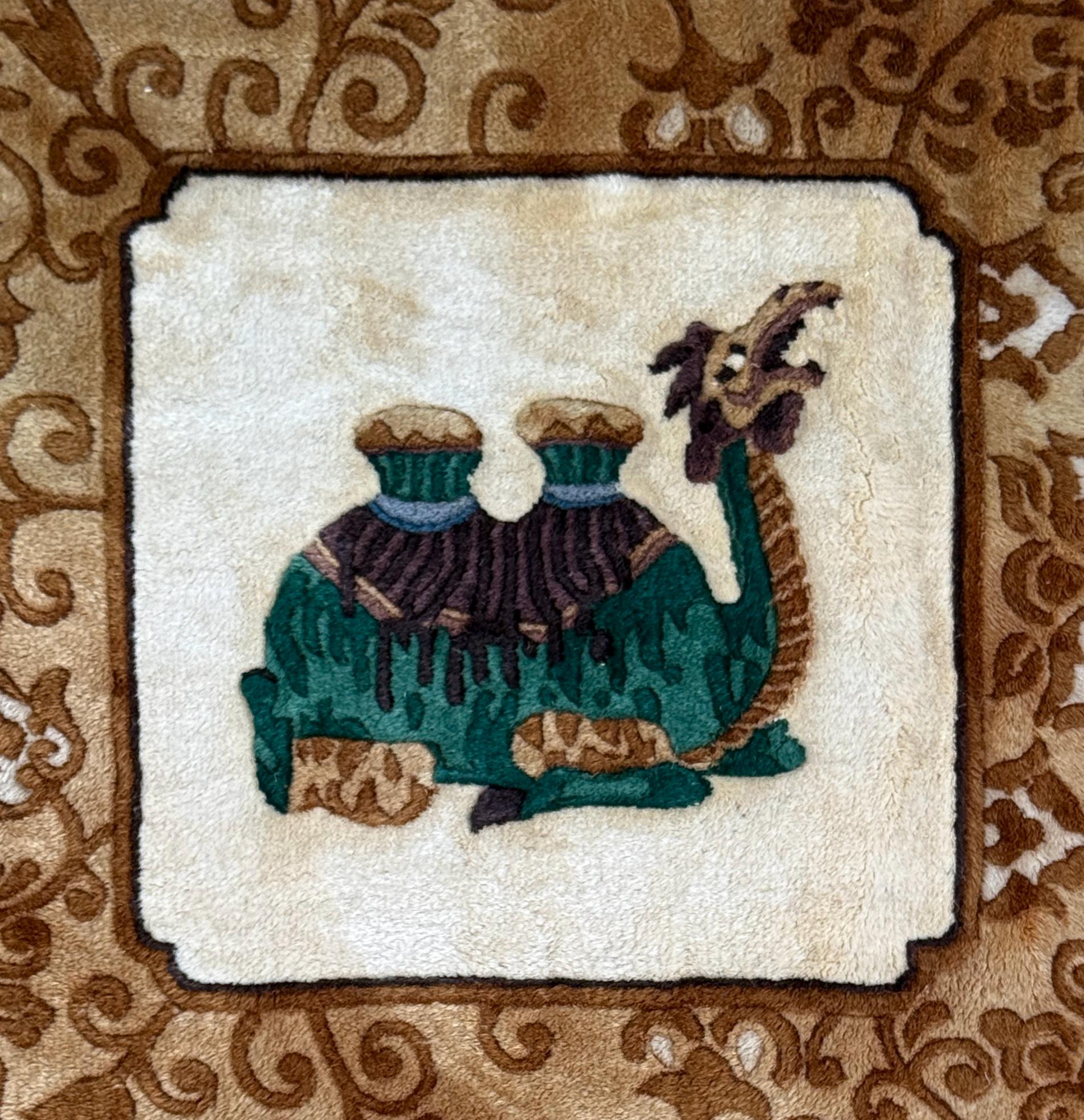 Vintage Chinese Pictorial Rug 6×10 Hand Knotted Wool Oriental Carpet Dragon Border