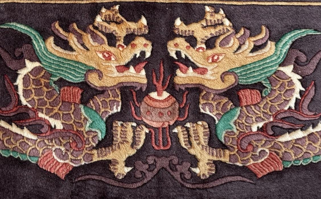Vintage Chinese Pictorial Rug 6×10 Hand Knotted Wool Oriental Carpet Dragon Border