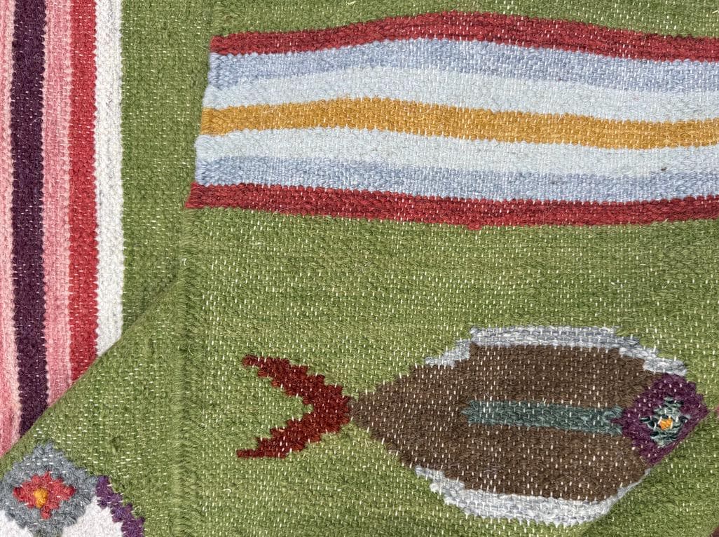6×9 ft Handwoven Kilim Rug: Wool Geometric Flatweave Fish Design